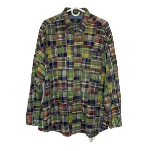 Men's XL Vtg Orvis Madras Plaid Brown Button Down 100% Cotton Shirt